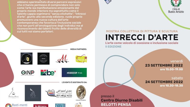 “Intrecci d’arte”: seconda edizione dell’esperienza artistica collettiva, dal 23 al 24 settembre 2022, Busto Arsizio