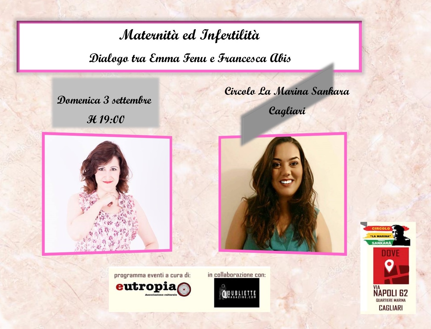“Maternità ed Infertilità”: dialogo tra Emma Fenu e Francesca Abis, 3 settembre 2017, Cagliari